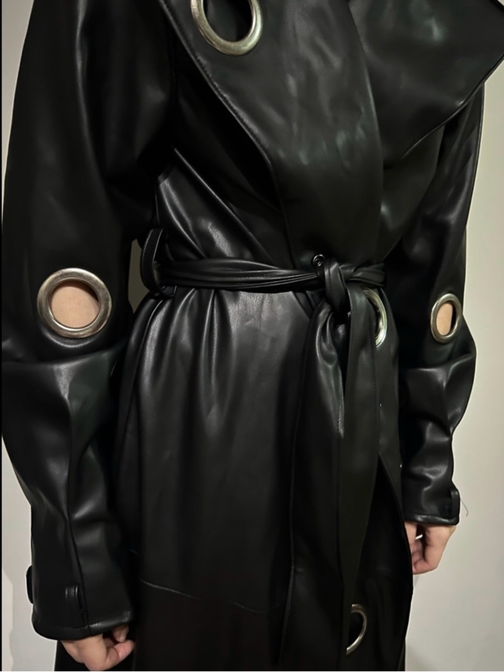 Poster Girl Dolls Kill ‘MISBEHAVING’ Faux Leather Trench Coat O Ring XL NWT - Picture 3 of 15